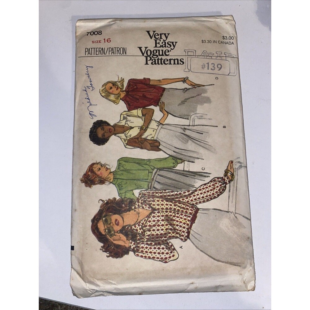 Vintage Very Easy Vogue Pattern 7008 Misses Long Sleeve Blouse Size 16 UNCUT FF